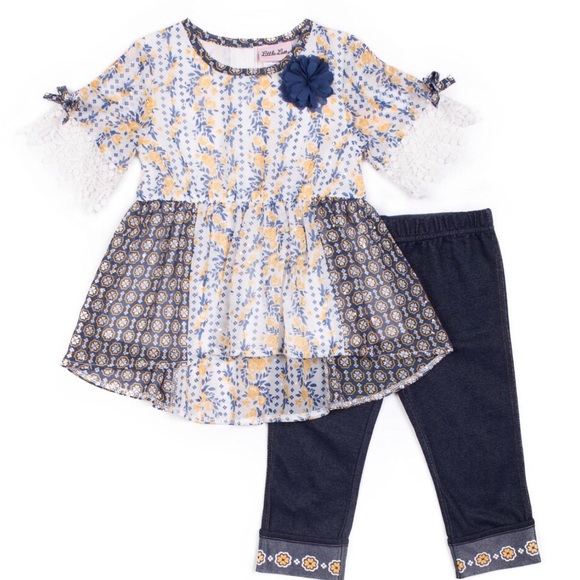 Little Lass Floral Lace Top & Capri Leggings Set